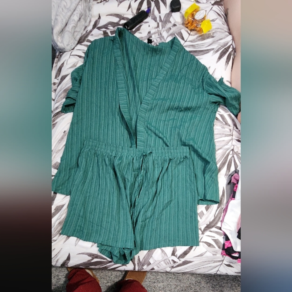 Teal Striped Two-Piece Set